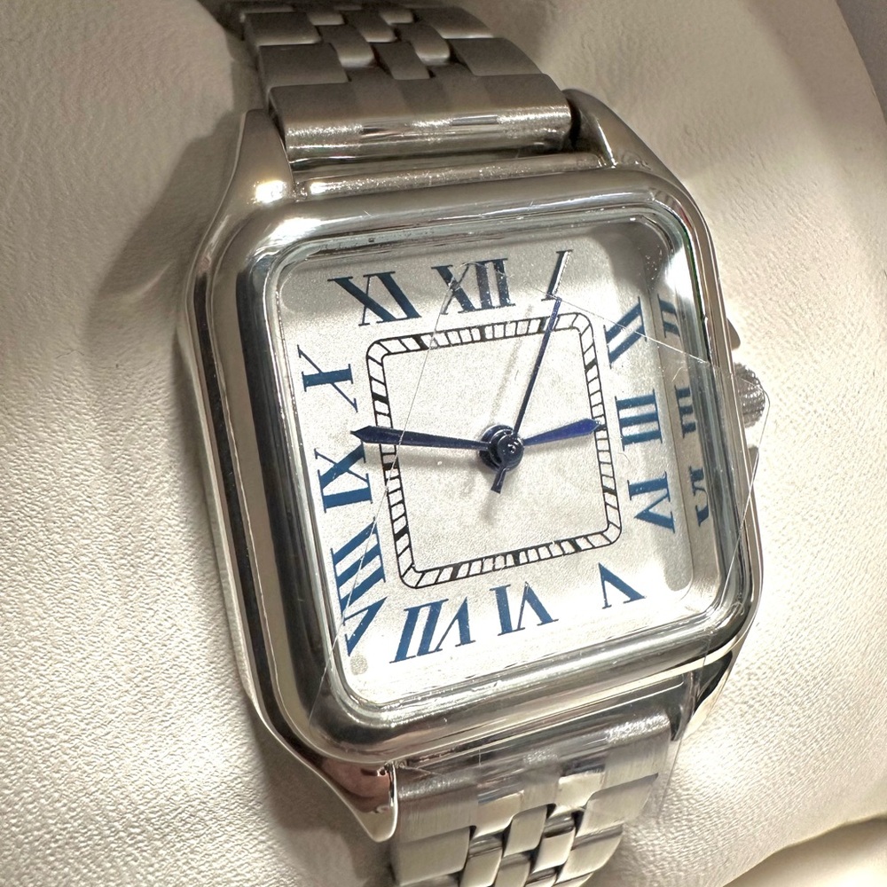 Silver-Toned Watch with Roman Numerals Looks like a Panthere